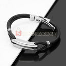Stainless Steel Cross ID Black Rubber Men Women Cuff Bracelet Wristband Bangle
