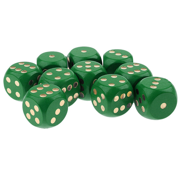 Set of 10 Wooden D6 Dice 3cm Gaming Dice for D&D RPG Accessories Green