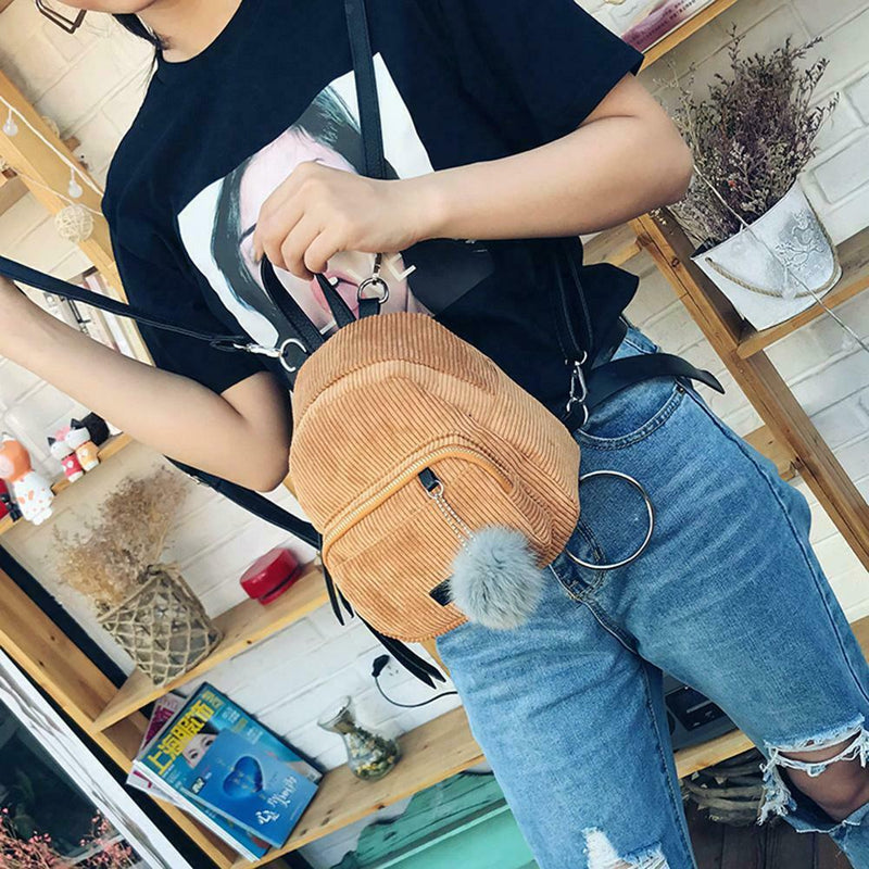 Girl Mini Backpack Women Fur Ball Winter Velvet Shoulder Bag(Khaki)