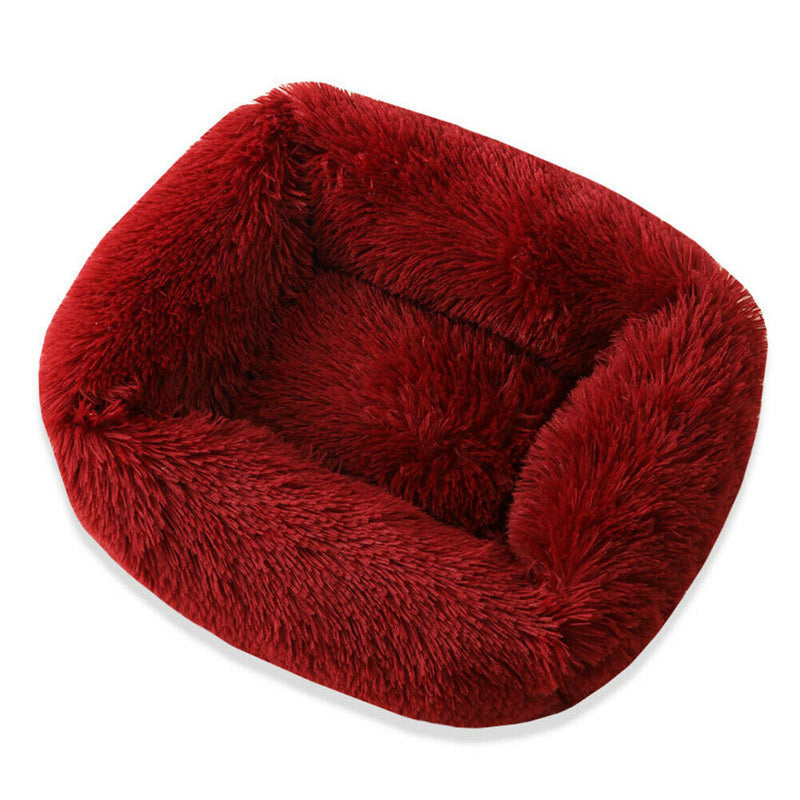 Pet Nest Soft Plush Kennel Dog Bed Warm House Puppy Cushion (Wine Red XS)