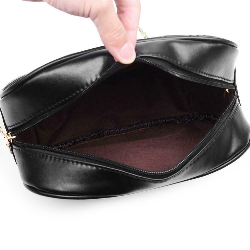 Women Simple Leather Crossbody Bag Chain Shoulder Messenger Handbag (Black)