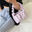 Women Candy Color Shoulder Bags Pleated Ruffle PU Totes Handbag (Purple)