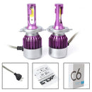 2pcs C6 LED Car Headlight Kit COB H4 36W 7600LM White Light Bulbs purple W4V2