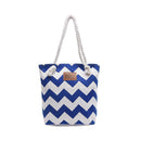 Women Striped Handbag Canvas Large Capacity Shopping Shoulder Bag (Blue) A