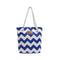 Women Striped Handbag Canvas Large Capacity Shopping Shoulder Bag (Blue) A