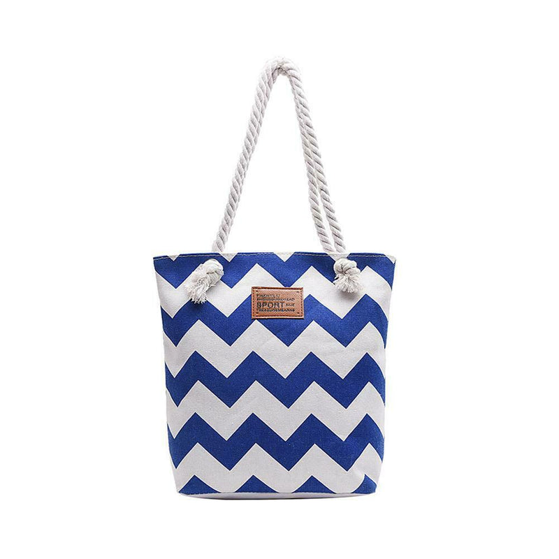 Women Striped Handbag Canvas Large Capacity Shopping Shoulder Bag (Blue) A