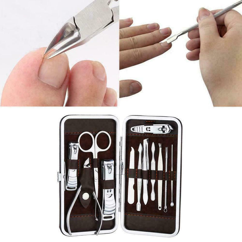 Manicure Pedicure Nail Care Set 12 Piece Cutter Cuticle Clippers Case 2019 I0W4