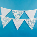 12 Flags White Flower Lace+Cotton Hanging Banner Wedding/Birthday Party Decor