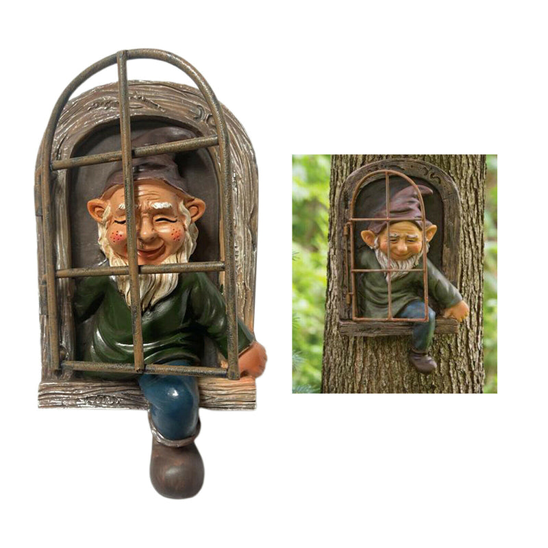2pc Elf Out The Door Tree Hugger Garden Peeker Yard Art Whimsical Tree Sculpture