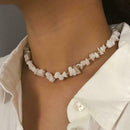 Natural Stone Beads Necklace Crystal Chain Choker Lady Jewelry Gift (White) A