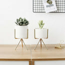 Set Of 3Pcs Ceramic Flower Planters With Iron Shelf Succulent Plant Pot HomeI3M7