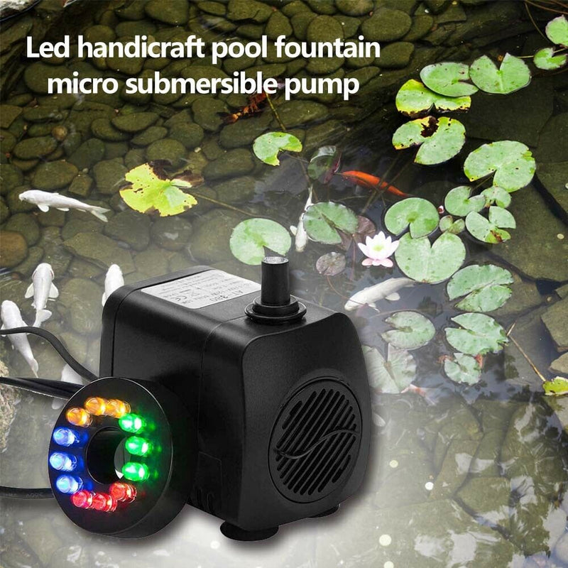 12 LED Light 15W Aquarium Fountain Pump Fish Tank Submersible Water Pump