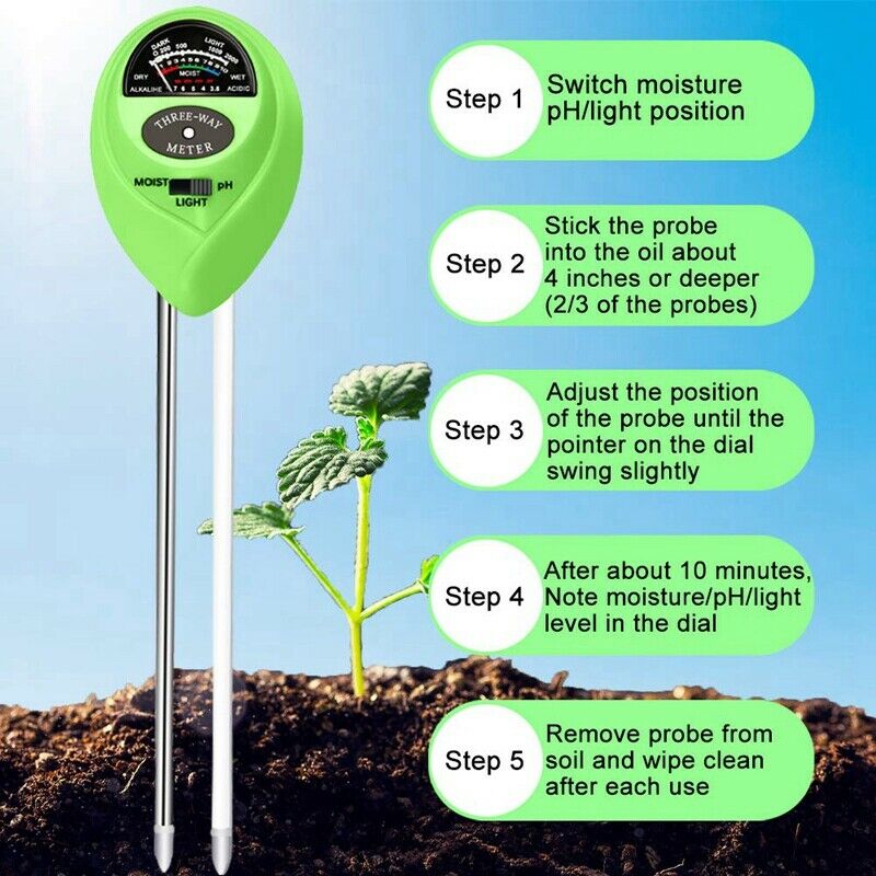 Soil PH Meter, 3-In-1 Soil Test Kits PH Moisture Meter Plant Water Light Te