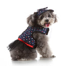 Pet Dog Vest Harness with Hat Pet Costume Party Clothes Blue Dot Flower-M