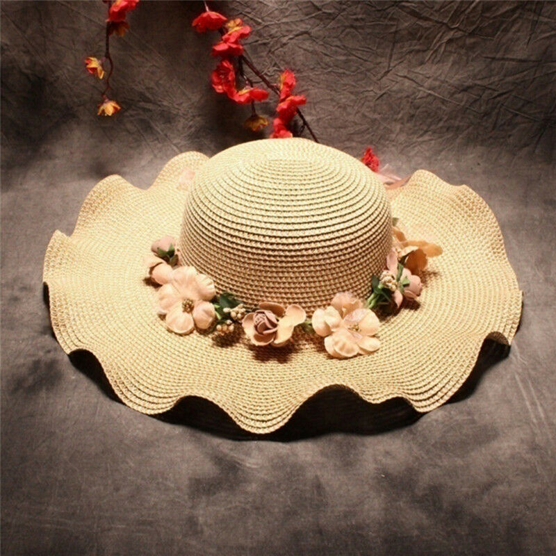 Women Ladies Summer Sun Beach Hat Outdoor Sun Hat with Flowers Elegant 2017 lj