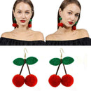 Cute Women Girl Cherry Pom Pom Ball Drops Earrings Women Jewelry Dangl