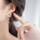 Women Acrylic Crystal Flower Drop Dangle Earrings Pink Long Chain Jewelry Gift