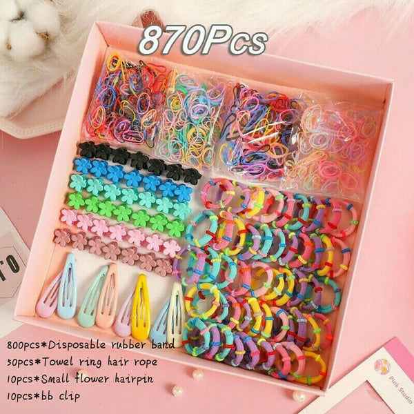 870 Cute Candy Color Girls Hair Clips Rope Ponytail Holder Kids Hair Accessories