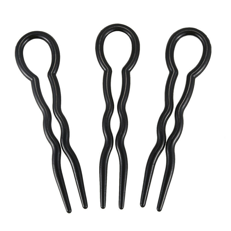 1 Set (3 pieces) Magic Plastic U Shaped Hair Needle Hair Braid, Black