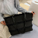 Canvas Tassel Large Capacity Stitching Composite Handbag Canvas Ladies Shou