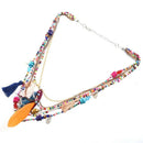 Elegant Women's Ethnic Style Feathers Tassels Beads Multi-layer Chain Neckl
