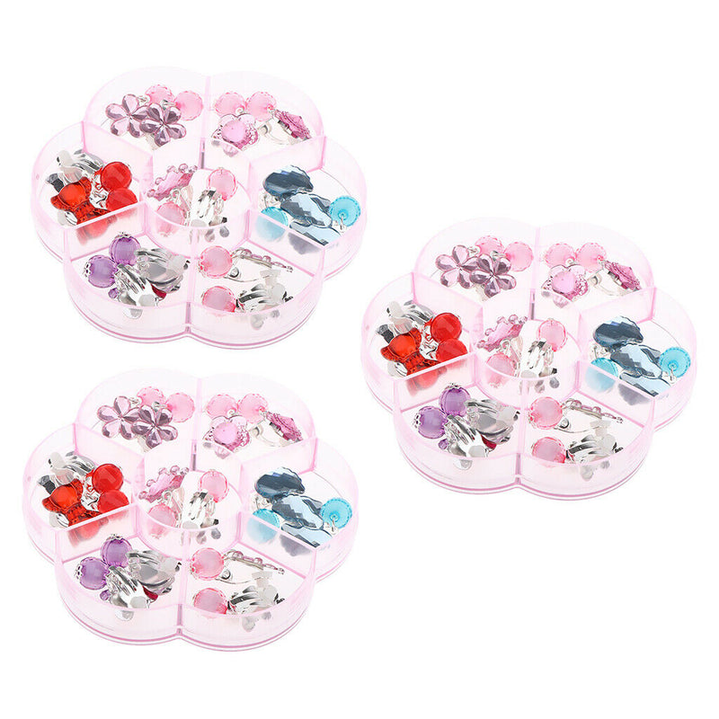 7 Pairs Girls Clip-on Earrings Jewelry Assorted Design with Clear Box for