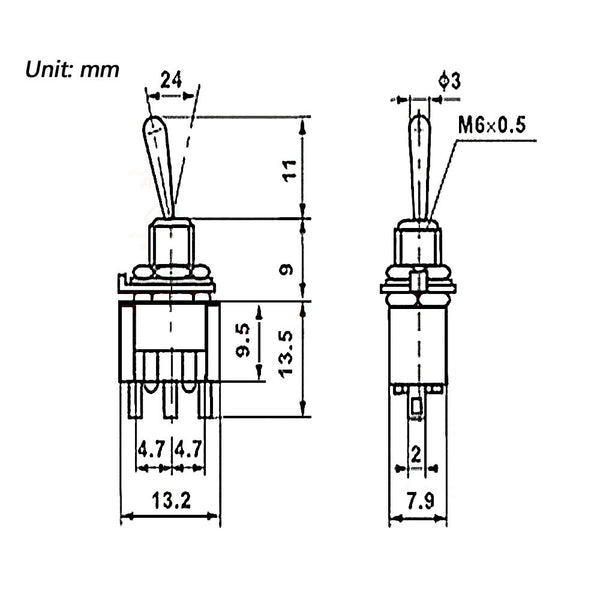 5Pcs AC 3A/250V 6A/125V ON/OFF SPDT Mini 2 Position Latching Toggle Switches