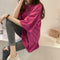 Summer Half Sleeve Long T-shirt Candy Color Loose Women Tops (Rose Red M)