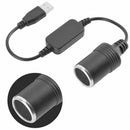 1pc Black USB Port 5V To 12V Car Female Socket Converter Adapter Cable Cord