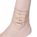 6PCS Boho Multilayer Heart Infinity Anklet Foot Chain Ankle Bracelet Jewelry JR