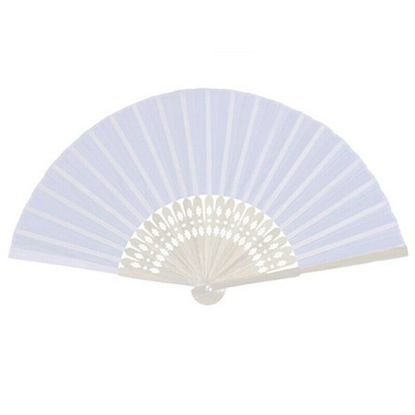 24 pcs/lot White Folding Elegant Silk Hand Fan with Gift bag Wedding & Part Q5Z9