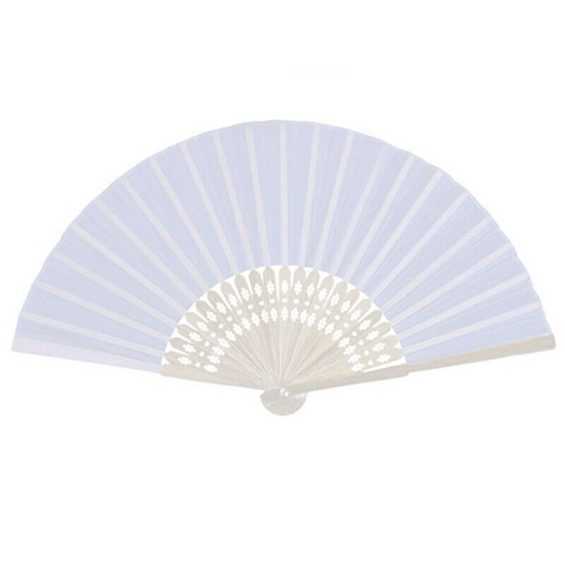 24 pcs/lot White Folding Elegant Silk Hand Fan with Gift bag Wedding & Part Q5Z9