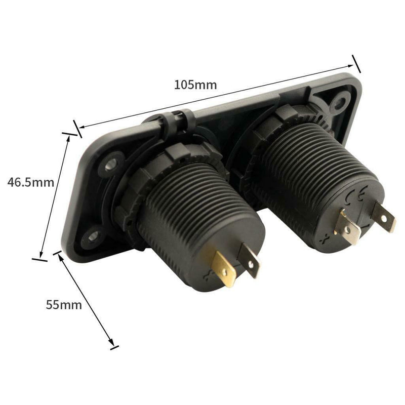 Dual USB Charger Socket Waterproof Power Outlet Fast Charge with Wire and Fuse