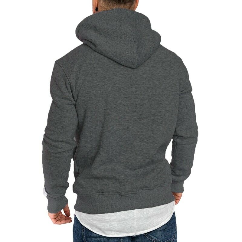 Men Fashion Warm Hip Hop Pocket Drawstring Hooded Sweatshirt Casual Solid C J3D8