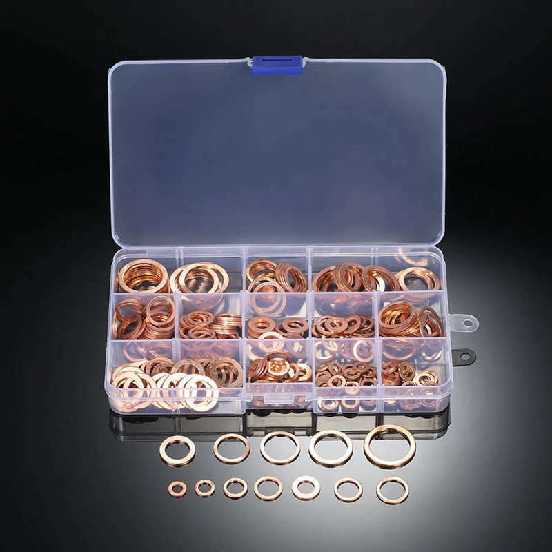 280 Pcs Assorted Copper Washer Gasket Set Flat Ring Seal Assortment Kit M5- G1M7