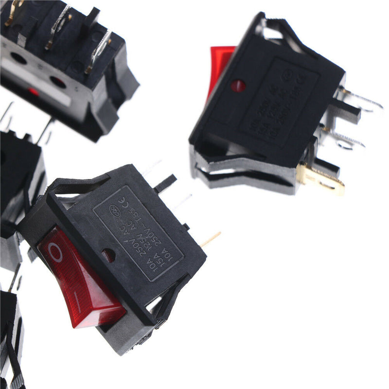 5PCS Red AC15A/250V 20A/125V ON-OFF 2 Position SPST Boat Rocker Switch 3 pins Cy