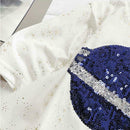 Summer Women Loose T-shirt Star Print Sequin Short-Sleeve Tops (White) (M)