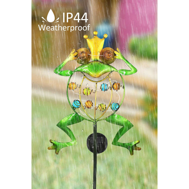 Solar Path Lights Outdoor Decorative Metal Frog Stake with 10 LEDs Globes for