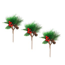 3pcs Christmas Red Berry Pine Cone Picks With Holly Branches Floral Decor