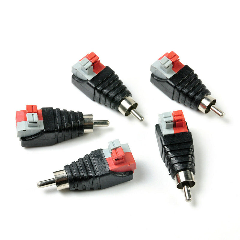 Speaker Wire A/V Cable to Audio Male RCA Converter Adapter Jack Press Plug