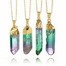 New Rock Chakra Natural Crystal Necklace Irregular Rainbow Stone Pendant Chain