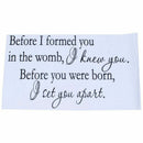 Before I formed you in the womb I knew you. Before you were born, I set you