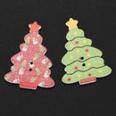 50pcs Christmas Tree 2 Holes Wooden Buttons for Sewing Crafting M7T2
