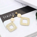 Women Rattan Geometric Drop Earrings Retro Hollow Square Dangle Ear Stud Jewelry