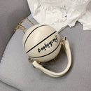 Round Basketball Women Leather Shoulder Messenger Bag Chain Handbag (White)