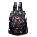 Feather Print Backpack Lady Oxford Cloth Waterproof Travel Casual Schoolbag