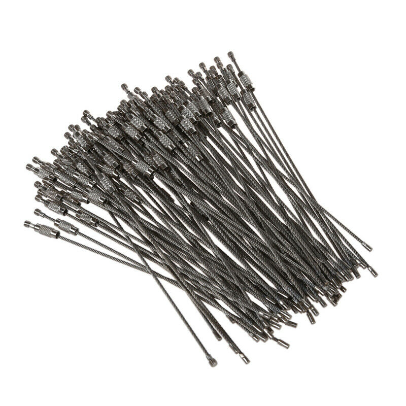 100pcs Stainless Steel Screw Locking Wire Keychain Cable Key Rings Outdoor  R2B2