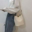 Simple Pure Women Leather Shoulder Bags Casual Messenger Bucket (White)