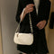 Soft PU Women Handbag Female Pure Chain Underarm Shoulder Tote Bag (White)