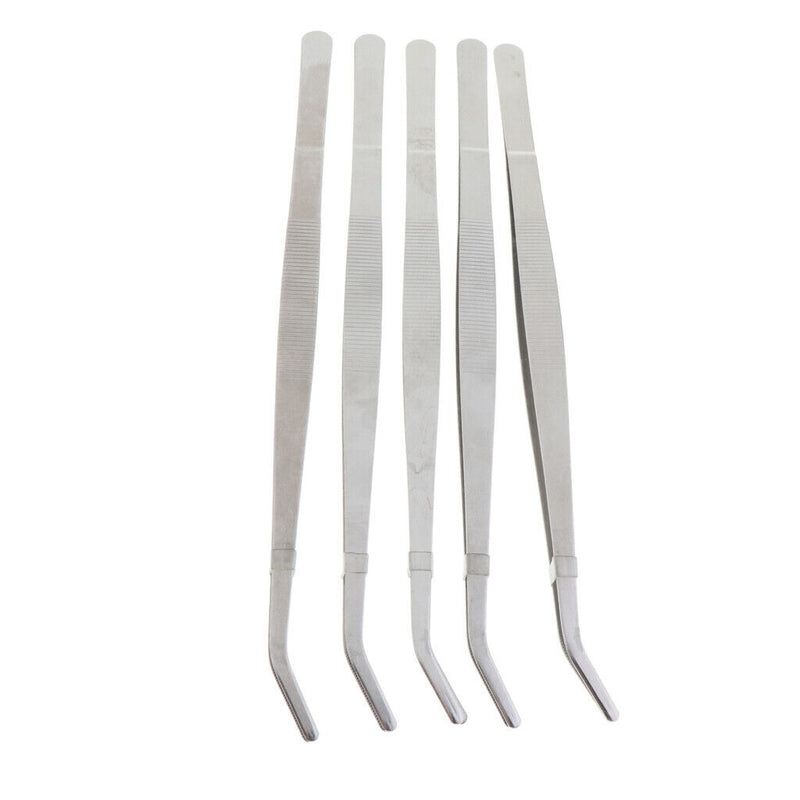 5 Pcs Stainless Steel Tweezers Reptile Gardening Bent Feeding Tool Curve
